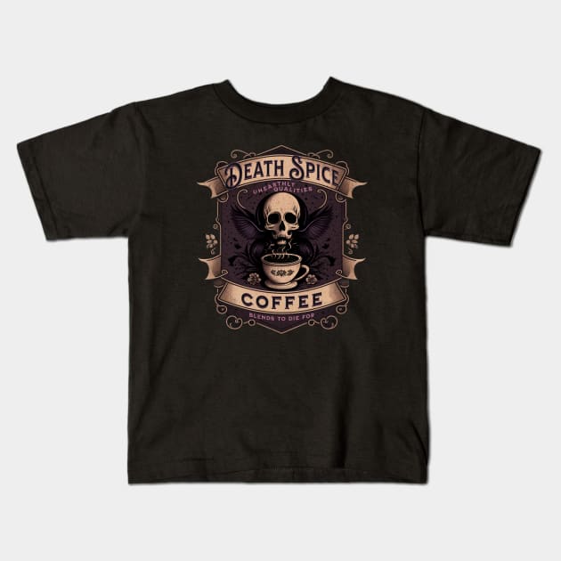 Death Spice Coffee | Goth Brand Kids T-Shirt by Vampyre Zen